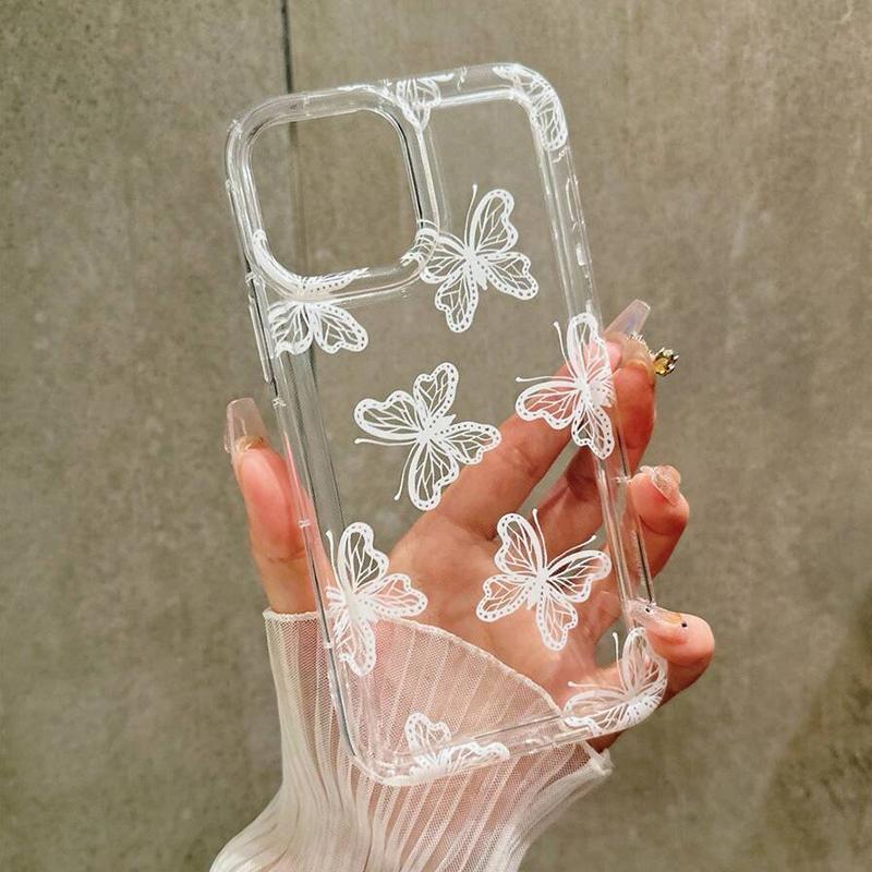Cartoon White Butterfly Clear Case For iPhone 17 Air 16 15 14 13 12 16E 11 Pro Max 7 8 15 16 14 Plus Soft Cover With Air Cushion