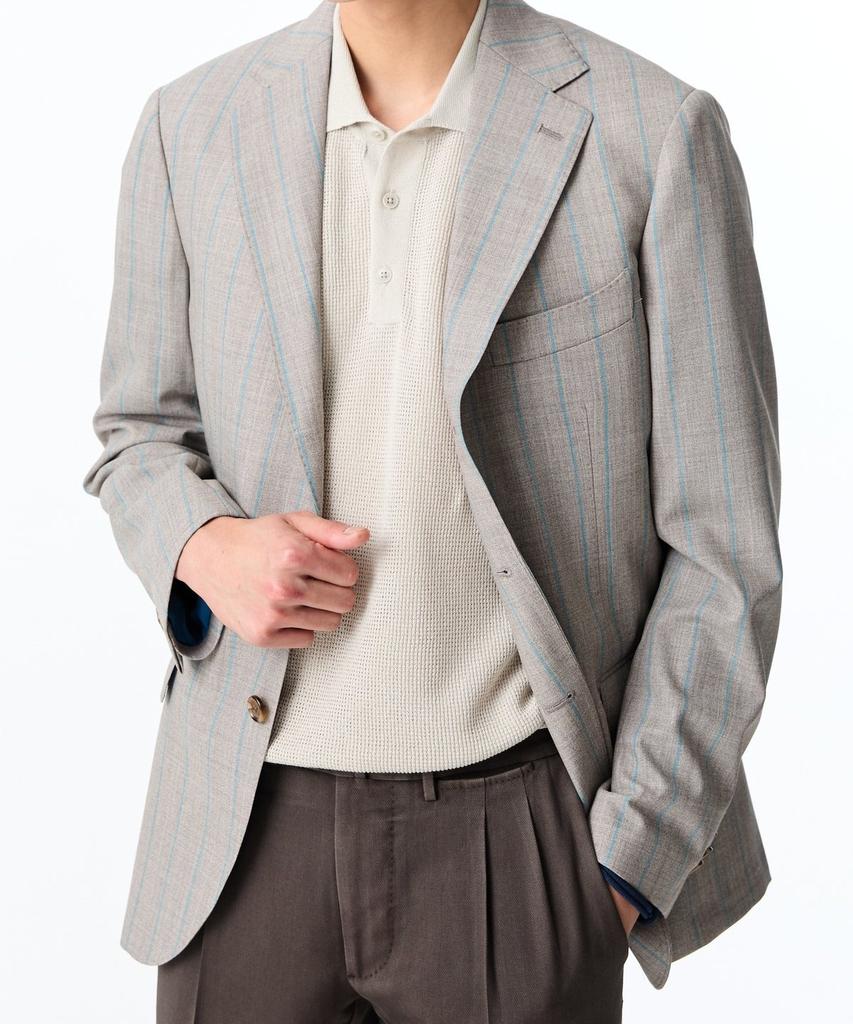 Man On The Boon [Loro Piana Fabric] Striped Wool Single Jacket_Gray 4714151004