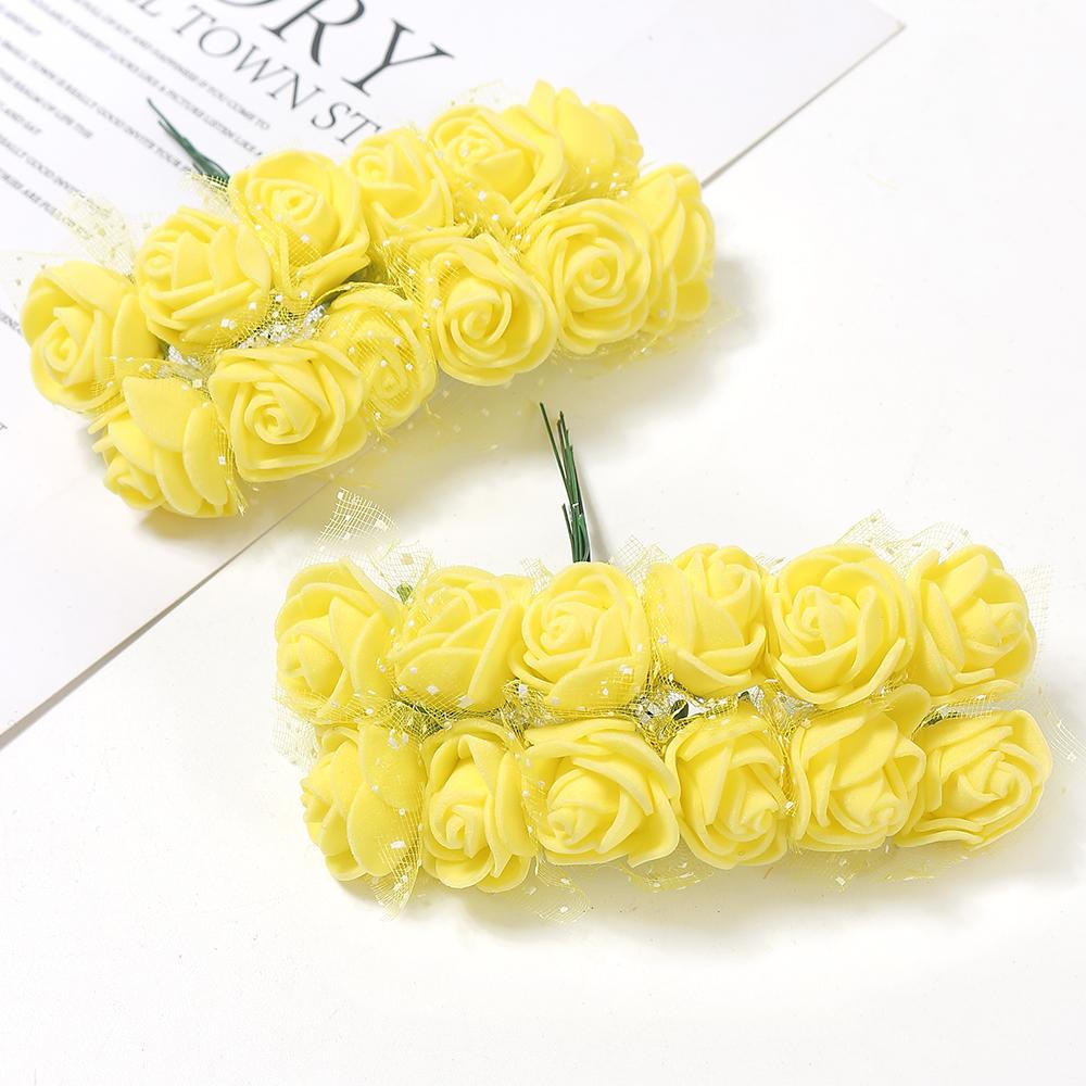 12/36/60Pcs Rose Artificial Flowers Bouquet Foam Fake Flowers Wedding Decoration for Home Room Decor DIY Craft Gifts Accessory
