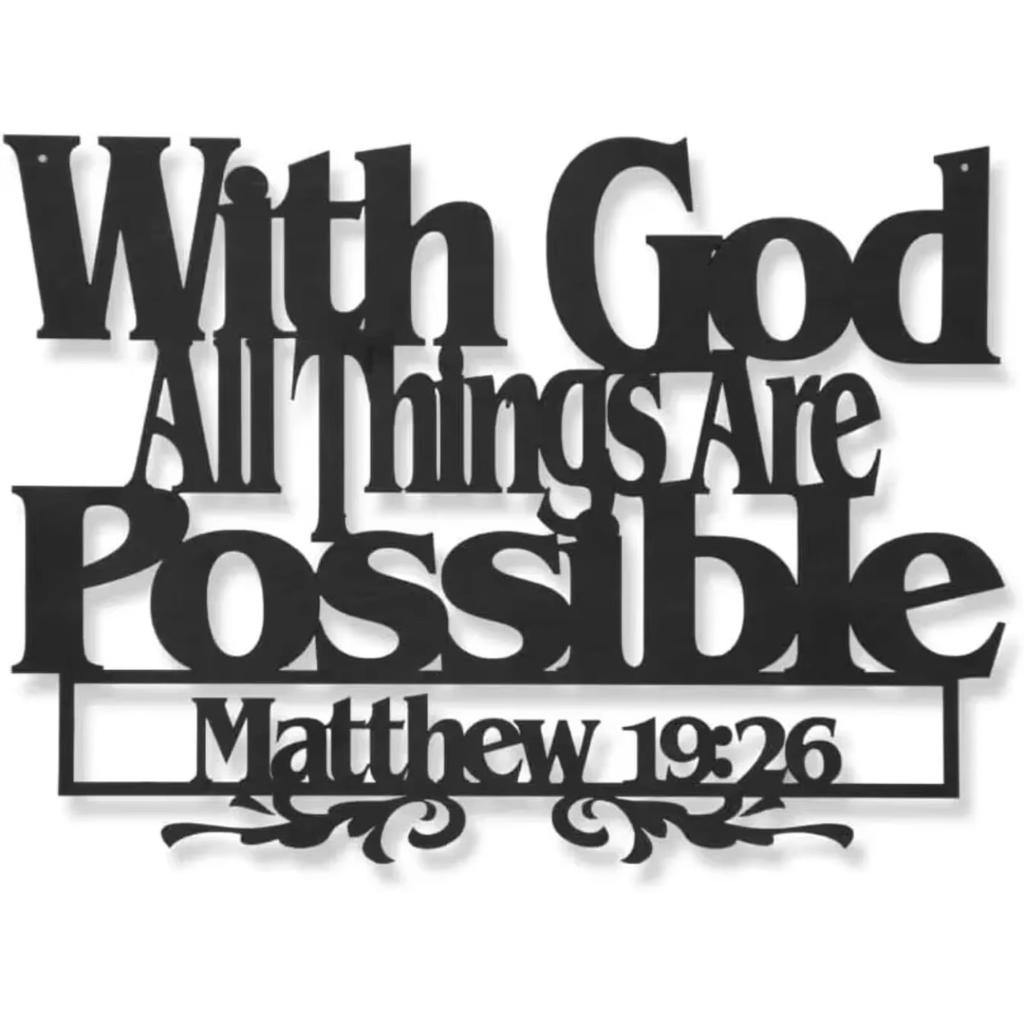 Exquisite Metal Inspirational Decor. 'With God All Things Are Possible' Verse. Christian Wall Sign. Beautify Home, Church.