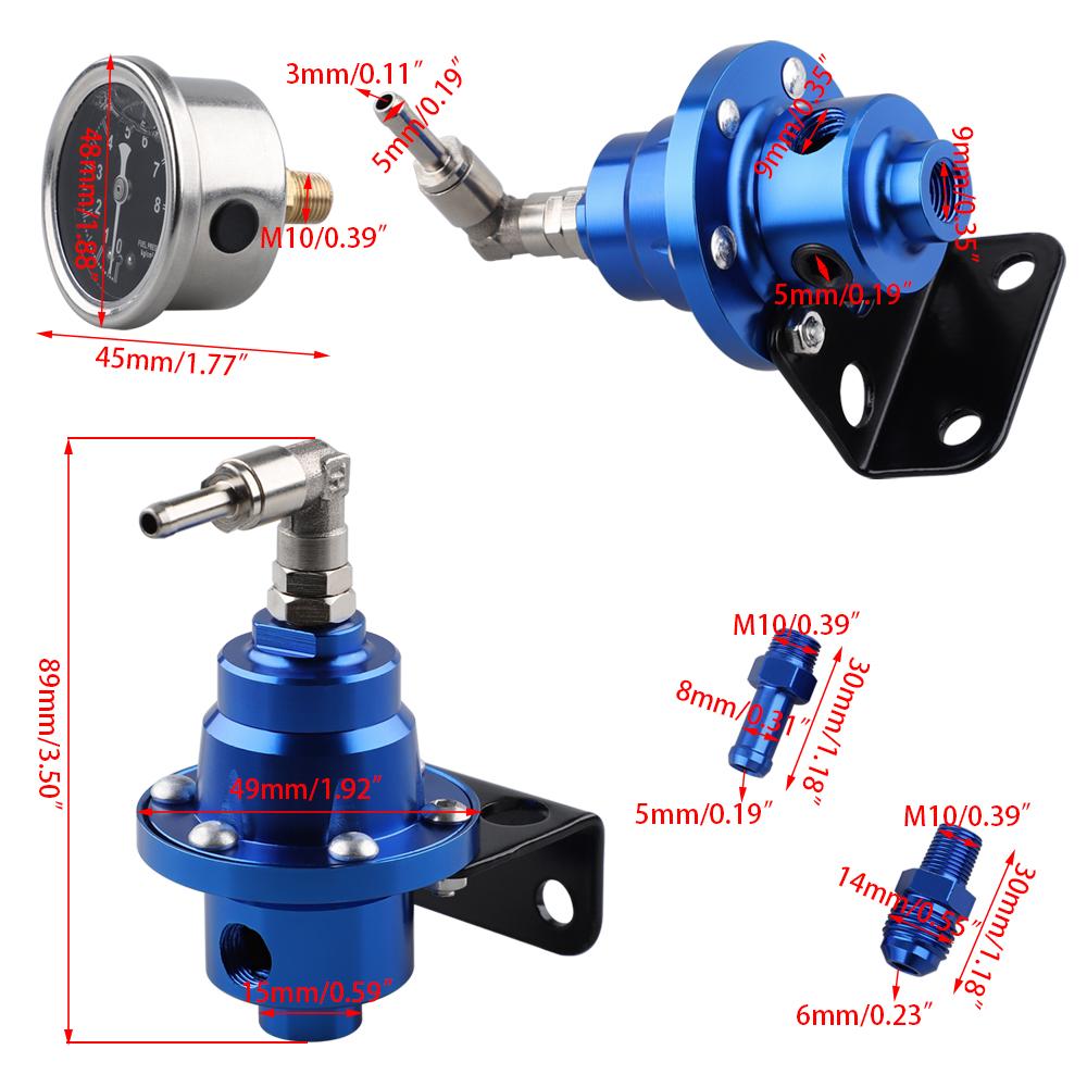 Adjustable Fuel Pressure Regulator Car Vehicle Refitting Fuel Supercharger Aluminum Universal with Gauge Kit