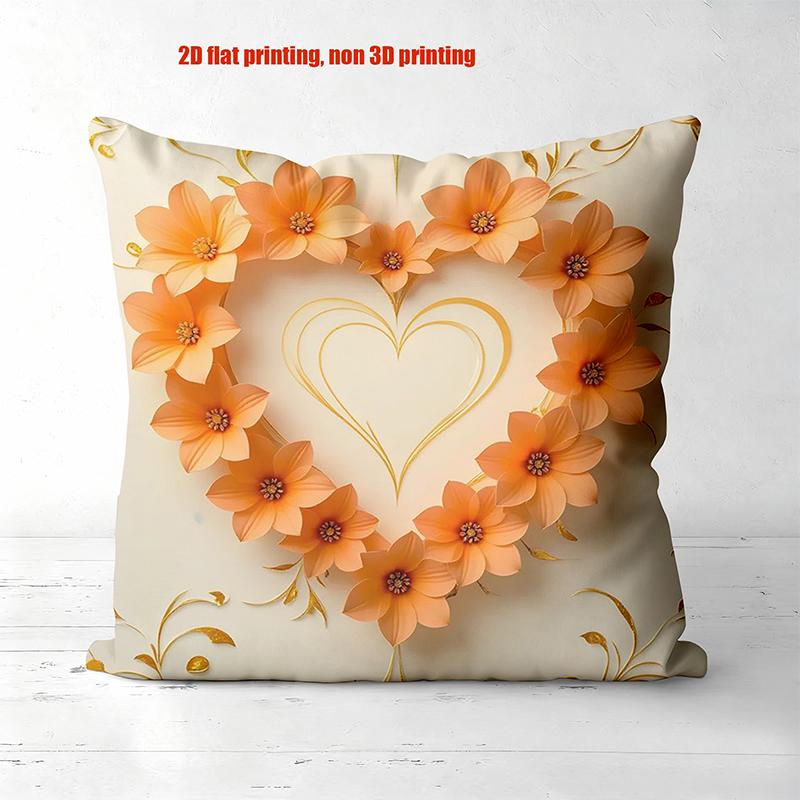 Heart-Shaped Flower Pillows with 2D Flat Printing Polyester pillowcase, sofa decorative cushion cov Headboard Pillow