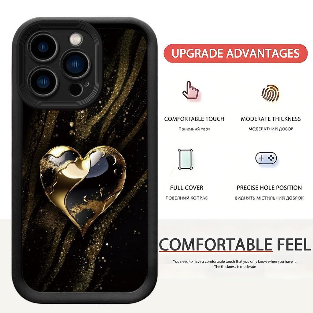 Black Gold Heart Groove iPhone 14/15/16/17 Pro Max Case