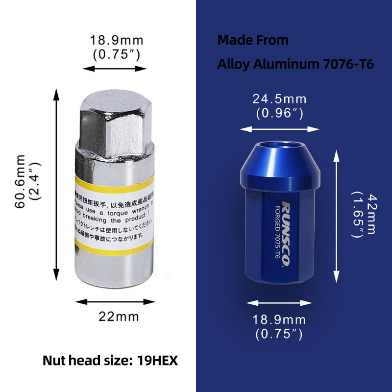 אומים גלגל HEX 19 מ"מ M12x1.5/M12x1.25 אומים גלגל מירוץ מחושלים אלומיניום 7075-T6 אורך 42 מ"מ