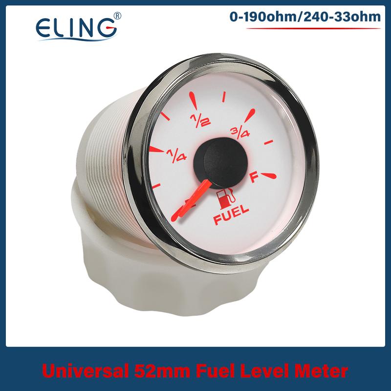 ELING Universal Waterproof 52mm Fuel Level Gauge 0-190ohm 240-33ohm Signal Adjustable with 8 Colors Backlight Fit Car Boat Yacht