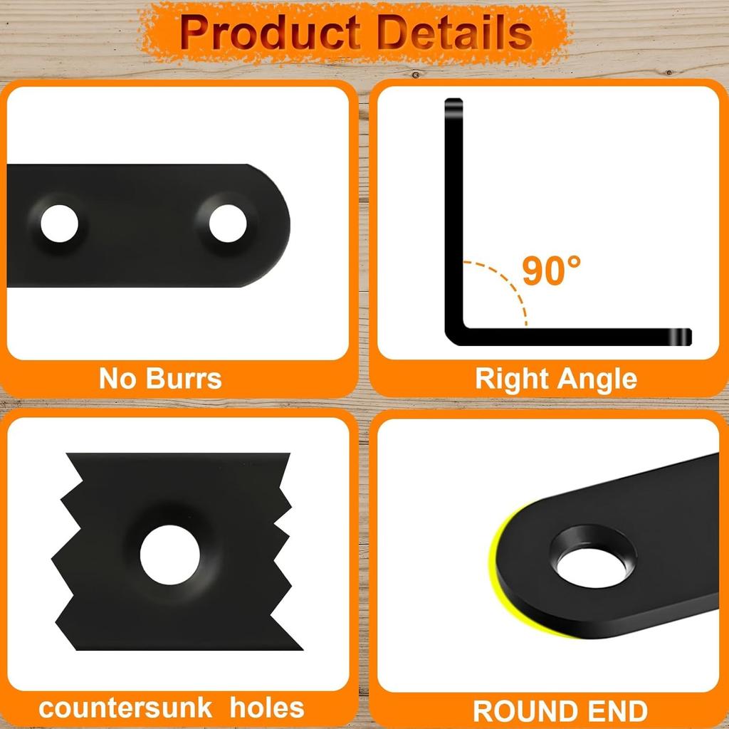 10Pcs Black Heavy Duty L Bracket 3.15 Inch, Stainless Steel 90° Right Angle Shelf Support with Screws for Floating Shelf Cabinet