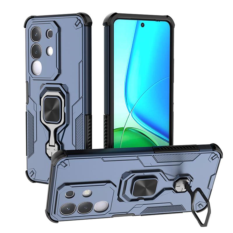 KEYSION Shockproof Armor Case for VIVO Y29 4G Soft Silicone+PC Upright Metal Live Ring Stand Phone Back Cover for VIVO Y29