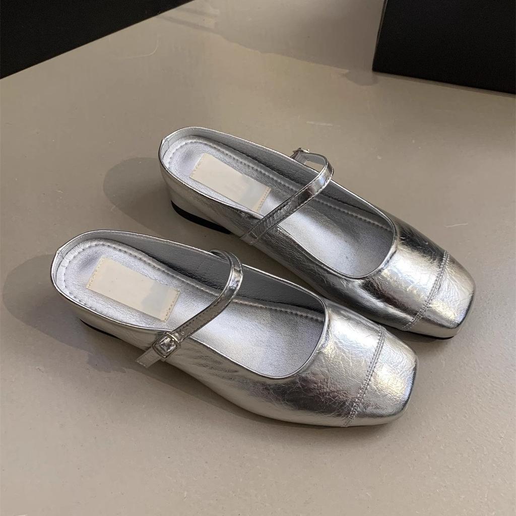 Inner heightening platform silver single shoes bag head half slippers women wear sandals Mary Jane shoes