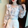Fashion New 2024 Autumn Long Sleeve O-Neck Casual Ruffles Print Chiffon Blouse Shirt Women Tops Blouses Shirts J562
