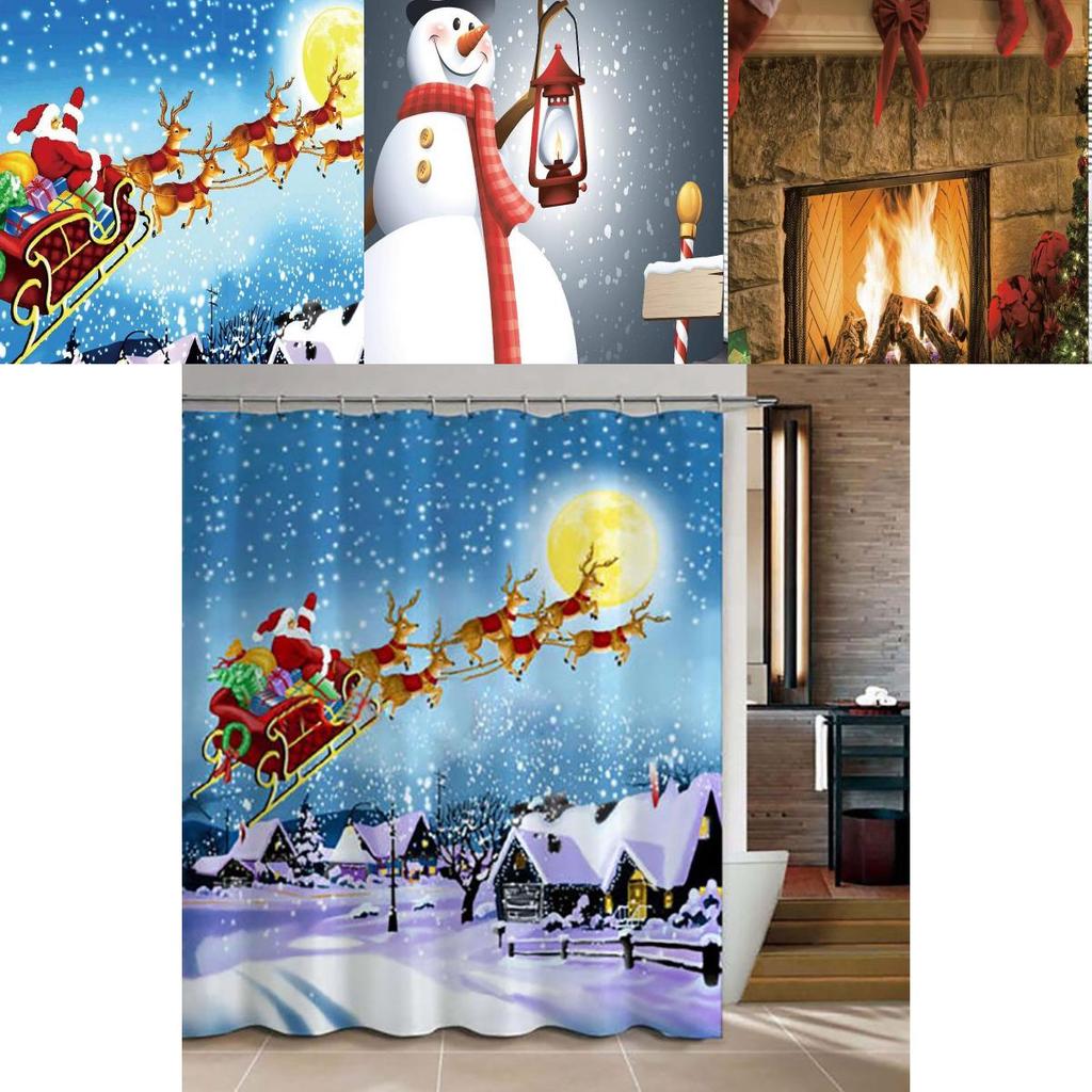 3d Printed Christmas Bath Curtain Thickened Polyester Fabric Waterproof Home Decor For Holiday Season 77