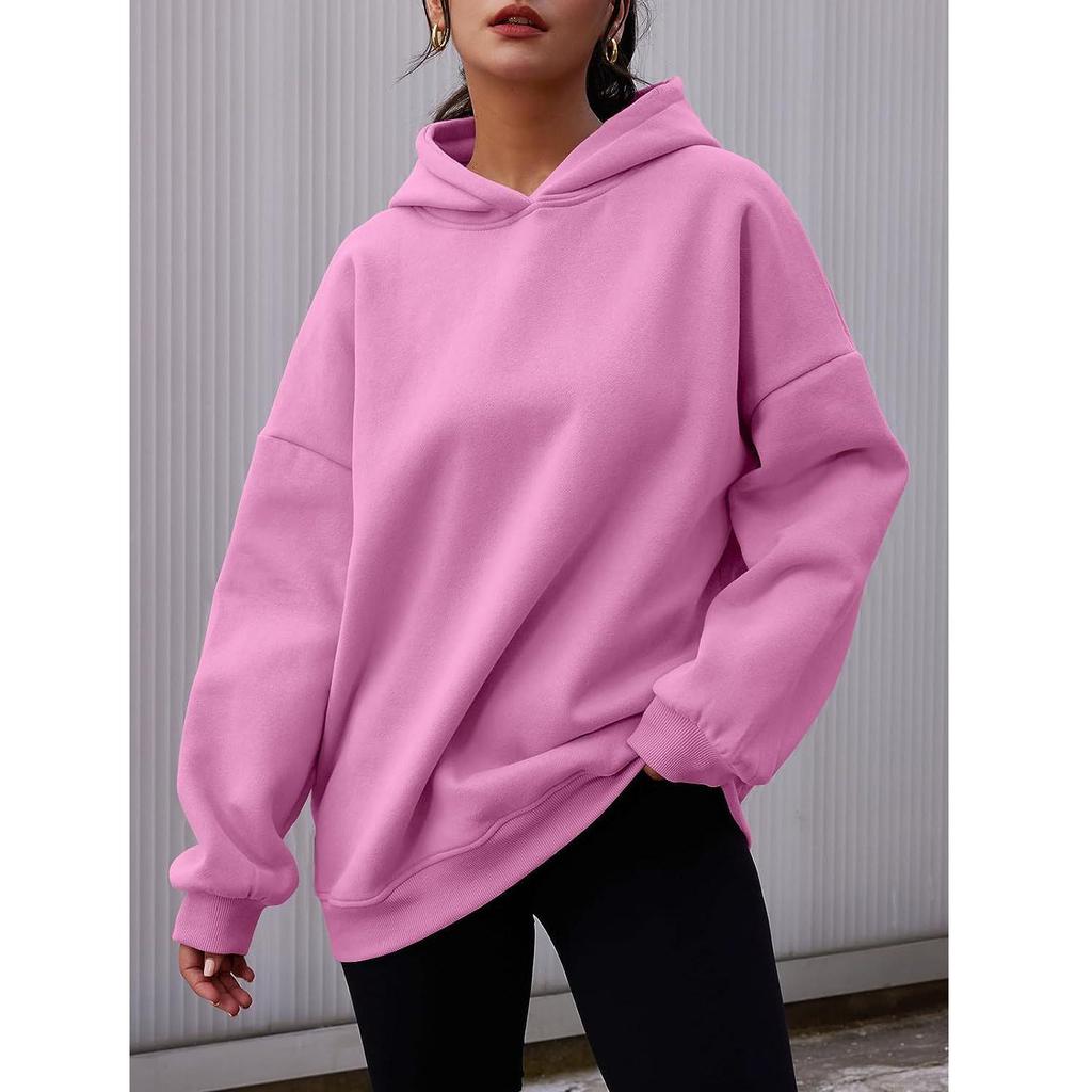 Women's Hooded Pullover Sweatshirt Solid Color Oversized Loose Casual Fleece Sweatshirt