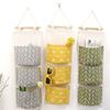 Elegant Space-saving Hanging Storage Bag With Durable Cotton Linen And 3 Pockets For Sundries