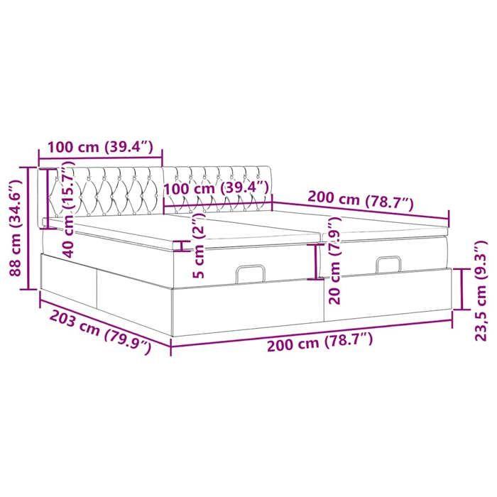 VidaXL Cadre de lit ottoman avec matelas gris foncé 200x200cm tissu 3312872