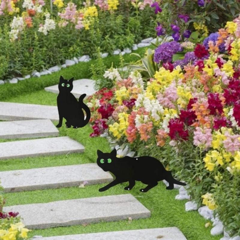 Cat Statue Yard Art Garden Decorative Stake Hollow Animals Cat Statue Decors Black Cat Statue Decorations for Yard