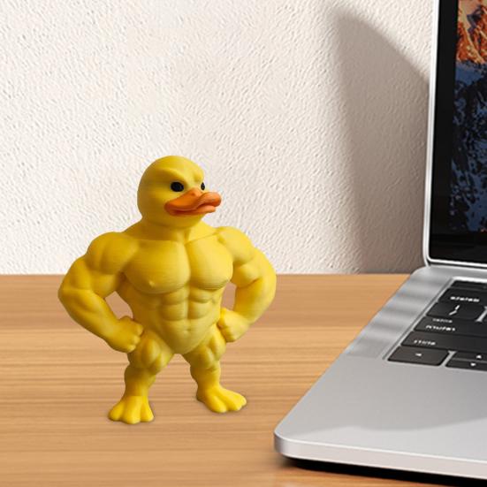 Muscular Duck Statue 3D Printed Yellow Muscle Duck Figurine Sculpture Home