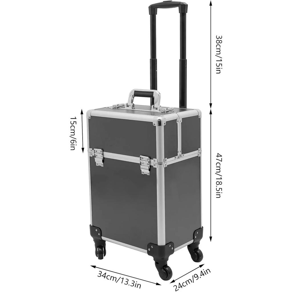 Travel Beauty Luggage Portable Large Capacity Makeup Train Case, with 2 Keys and 4 Universal Wheels Black/Pink