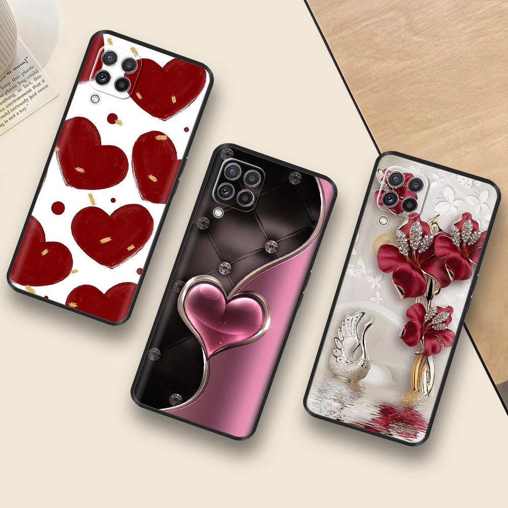 For Samsung Galaxy A12 Case Soft Love Heart Soft Liquid Silicon Back Covers For Samsung A12 Case GalaxyA12 A 12 Protection Shell