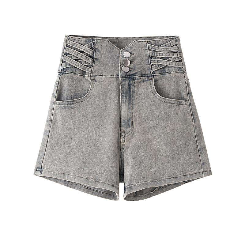 DIMANAF Women Shorts Pants Summer Loose Jeans Short Basic Harem Elastic Waist High Waist A-Line Pants