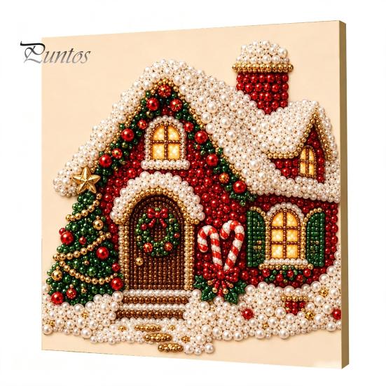 DIY Faux Pearl Art Crafts Christmas Kit, Santa Snowy Cottage Painting Kits for Adults 3D Bead Craft Set Adults, Home Winter Holiday Wall Decor Indoor