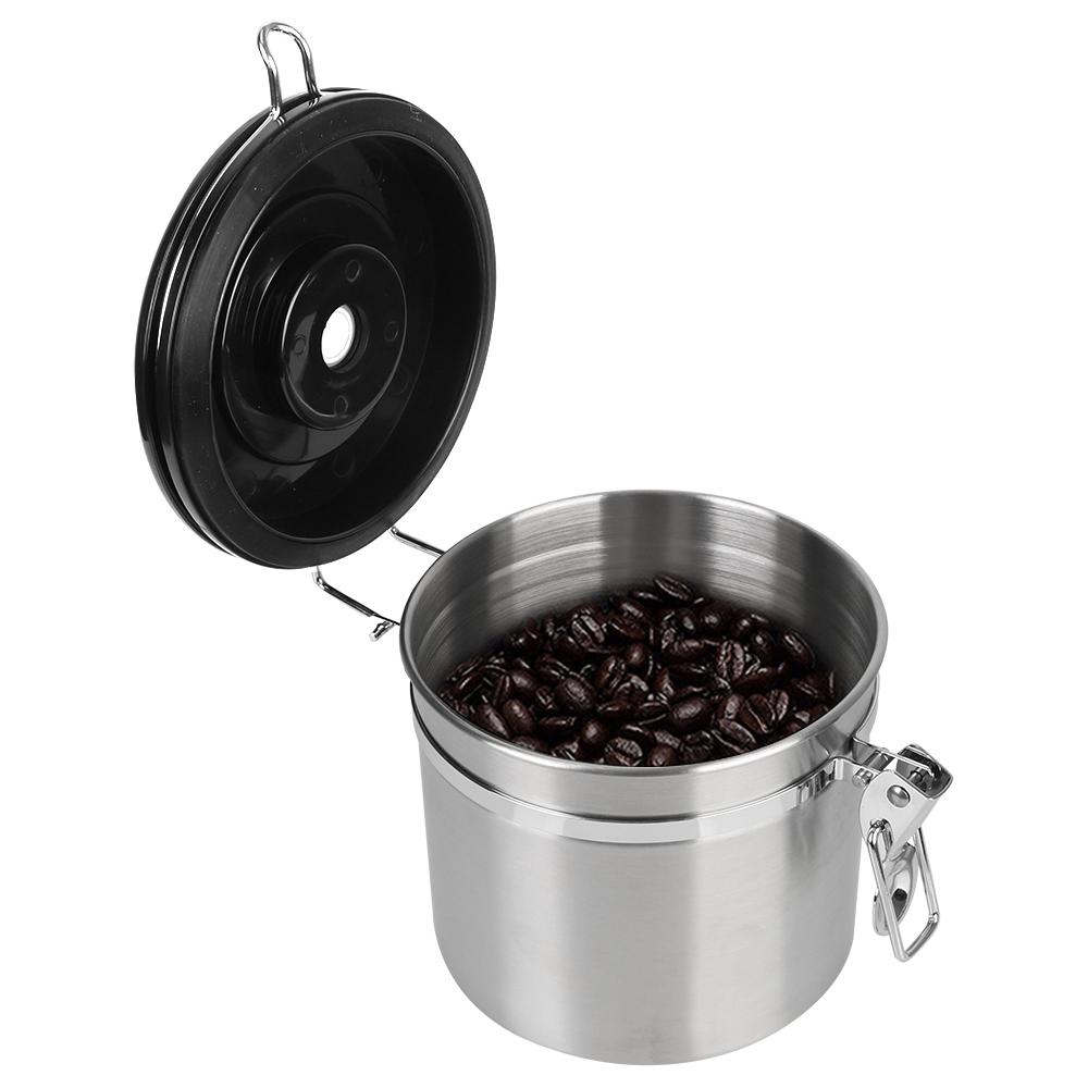 Storage Canister Coffee Container with Co2 Valve For Coffee Beans Stainless Steel Premium Airtight Lid Preserves Freshness