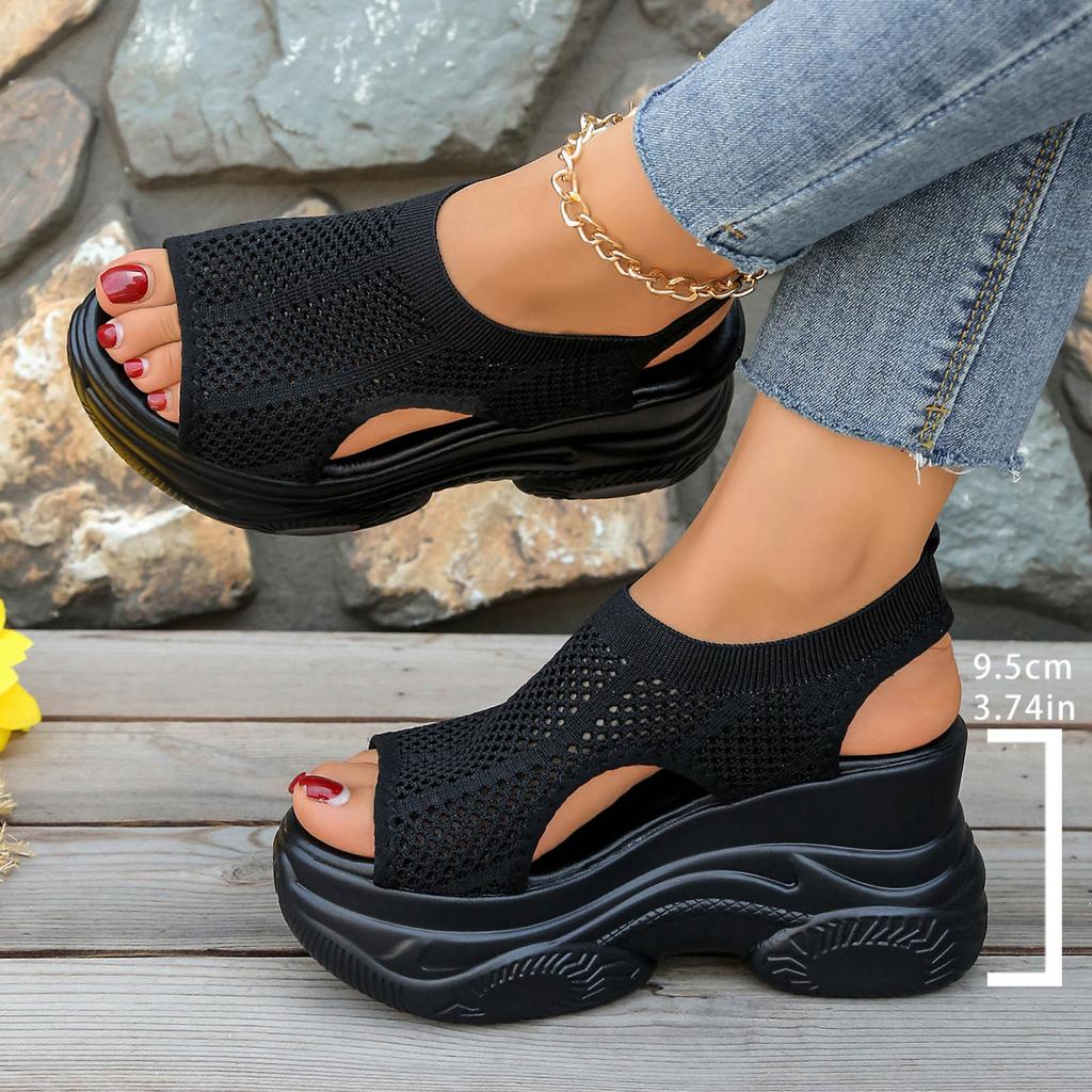 Sweat Sandals Women'S New Platform Open Toe Mesh Shoes Fashionable And Casual Hollow Out Wedge Shoe For Woman Wedge Sandal