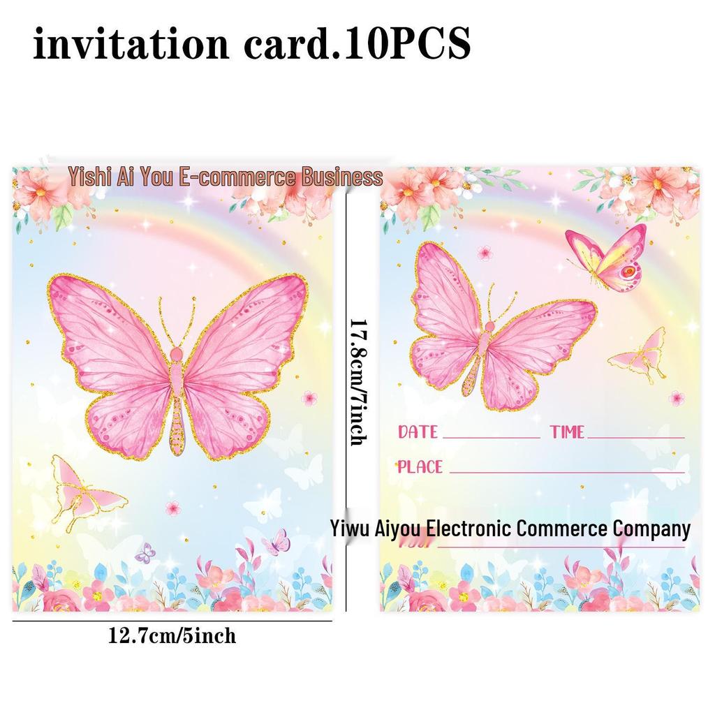 Colorful Butterfly Party Tableware Set: Plates, Napkins & Cutlery for Girl's Birthday.
