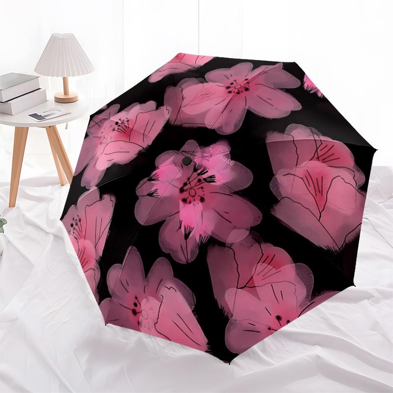 1pc Automatic Open/Close Umbrella with Floral Pattern - Compact Folding Parasol, Sturdy 8-Rib Shaft, Windproof & High Quality