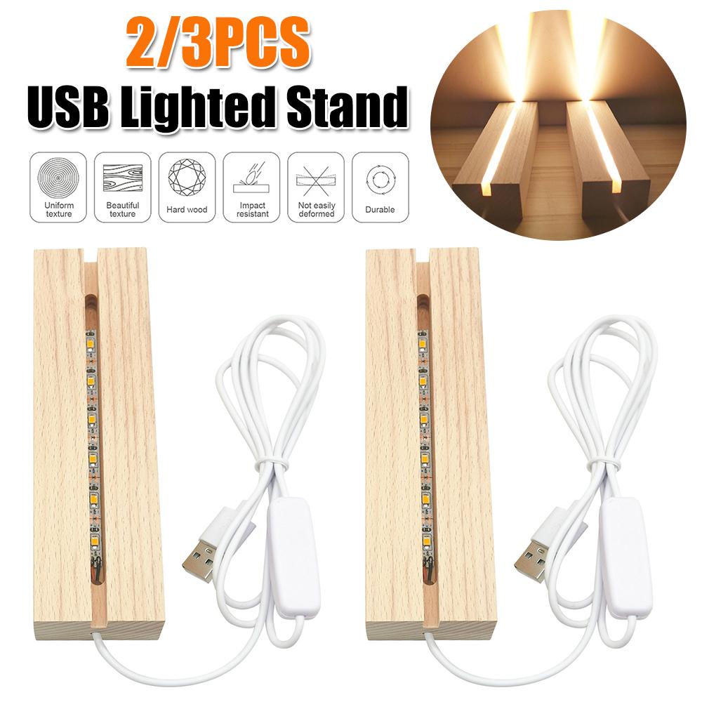 2pcs Warm Light Rectangular Stand LED Wood Display Base for Resin Art/Crystal Statue/Jewelry Display Desk Decor Stand Lamp