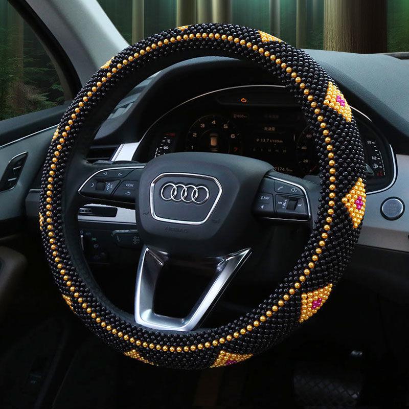 Golden Bead Wooden Bead Series Handwoven Non-slip Steering Wheel Cover