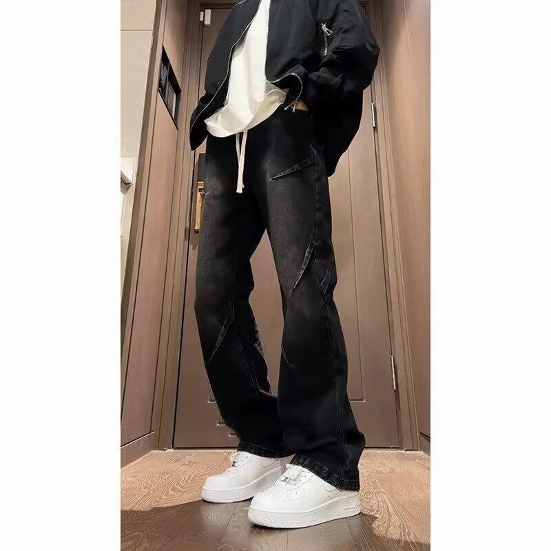 

Ретро джинсы мужские осенние новые стильные взрывные уличные хулиганские красивые повседневные брюки для подростков свободные прямые широкие мужские брюки 3XL чёрный