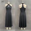 Retro Elegant Black Keyhole Backless Halter Neck A-line Long Dress for Women