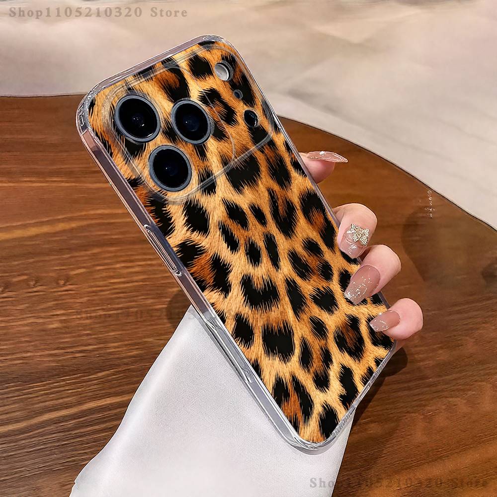 Fashion Tiger Leopard Print Phone Case iPhone17 16 15 14 13 12 11 Pro Max Plus Mini Clear Full Back Cover Silicone Soft Shell