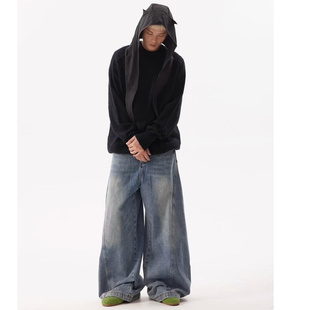 American Retro New Washed Scimitar Loose Straight Jeans Men's High Street Trendy Brand Versatile Banana Wide-leg Pants