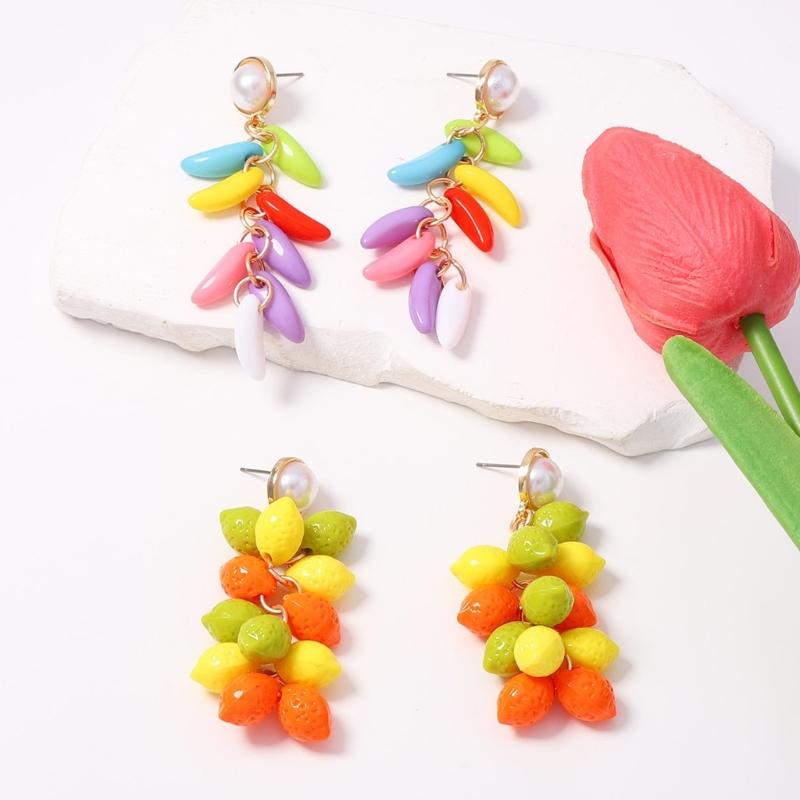 Statement Drop Earrings with Round Bead Look Top, Colorful Lightweight Jewelry for Vacation Styling and Party Looks