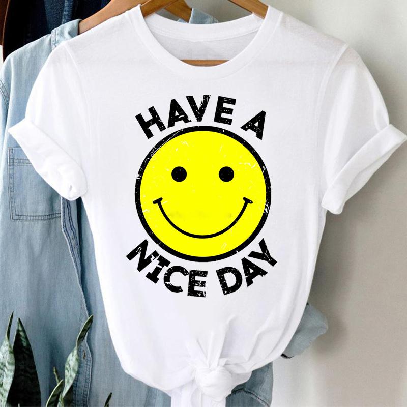 90er Jahre Damen Print Friedensschatten Kurzarm T-Shirt Top Mode T-Shirt Kleidung Lässig Sommer Dame Weiblich Grafik-T-Shirt