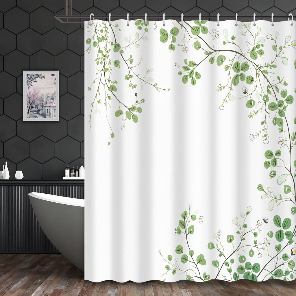 Fresh Green Plant Pattern Waterproof Shower Curtain Bathroom Decoration Partition Shower Curtain Suitable For Toilet