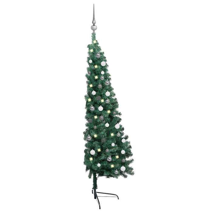 VidaXL Demi-arbre de Noël artificiel avec LED et boules Vert 150 cm 3077650