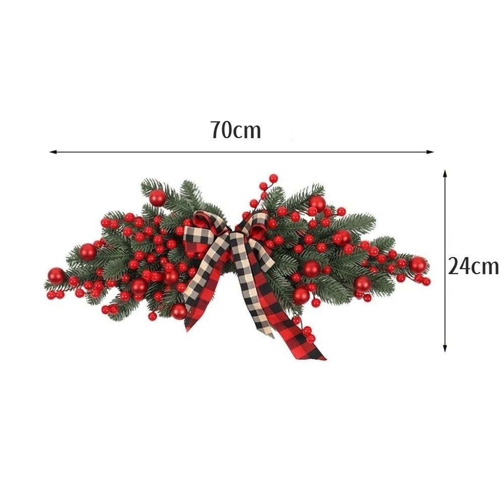 New 70cm Christmas Wreaths Artificial Red Berries Door Swag Hanging Plaid BowKnot Xmas Garlands Door Ornaments