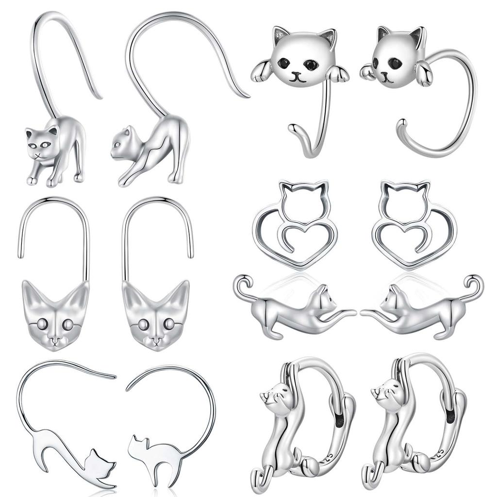Cross-Border Cute Pet Cute Kitten Stud Earrings Female Animal S925 Sterling Silver Earrings