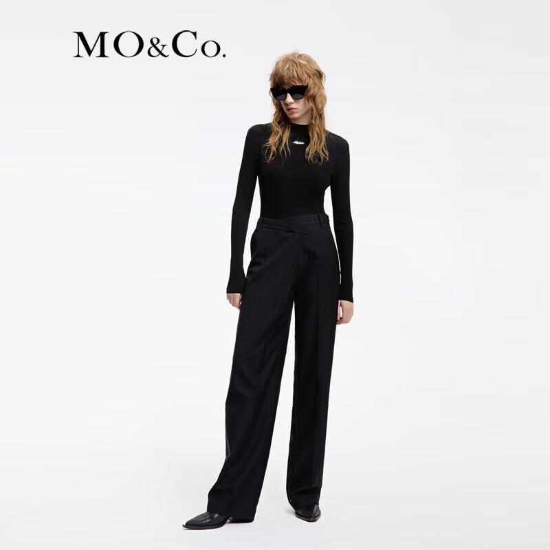 MO&Co. Women's Wool Blend High-Waist Wide-Leg Trousers