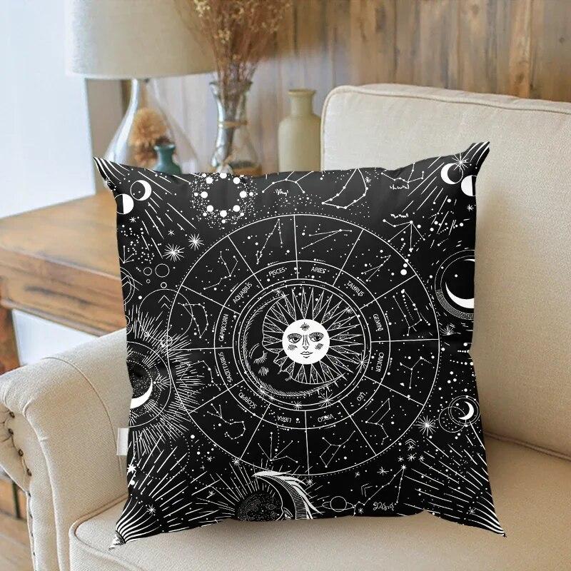 Tarot card Sun Moon Star black and white pillowcase mysterious divination decoration sofa Chair Home  cushion cover