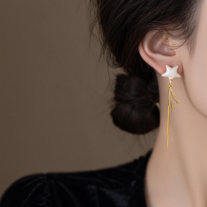 18k electroplated silver needle zircon drip oil star asymmetric stud earrings versatile earrings earrings