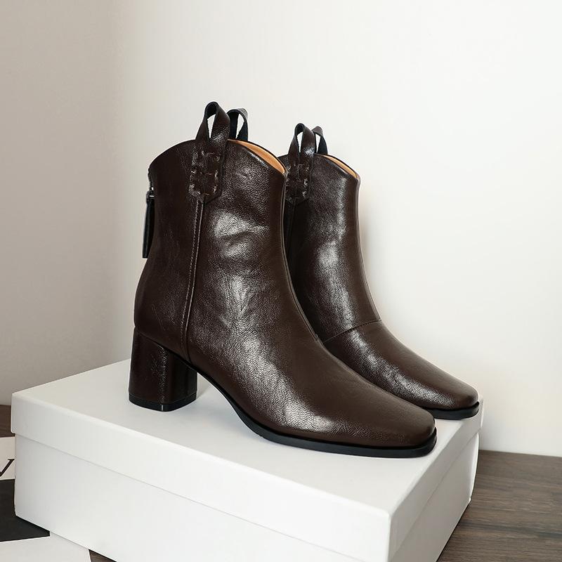 Модные ретро черные ботильоны с квадратным носком и массивным каблуком, ботинки челси для женщин 39 темно-коричневого