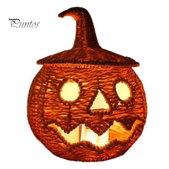 Halloween Candy Holder Handwoven Pumpkin Basket, Spooky Storage Basket with Lid, Vintage Wicker Rustic Seagrass Light Up Lantern LED Candle for Table