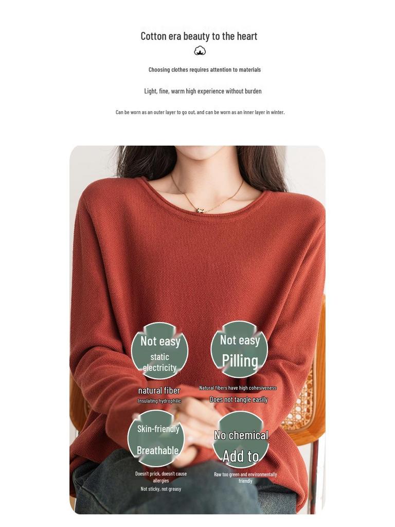 100% Reine Baumwolle Damen Strickpullover - Zart, Hautfreundlich, Lockere Passform, Übergröße, Frühling/Herbst Stil