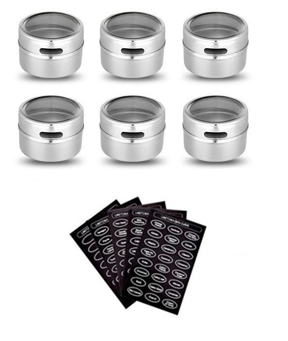 LMETJMA Magnetic Spice Tins Stainless Steel Spice Jar Set With Stickers Pepper Shakers Salt Pepper Set Seasoning Sprays KC0017