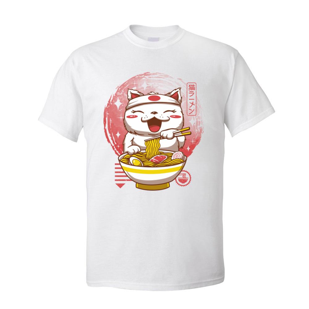 Neko Ramen Tops  Tees Adult Kawaii Cartoon Tshirt Men Graphic Cat Noodle Lover 100 Cotton Short Sleeve T Shirt