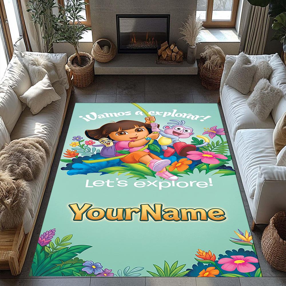 Dora Explorer Personalized Name Floor Mat Perfect for Game Room Playrooms Outdoor Entryway Anti-slip Rug Decorate Offices Birthday/Christmas Gift