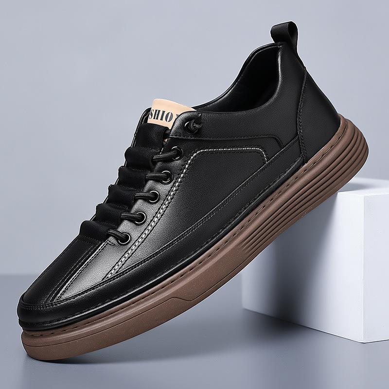 

2025 spring and autumn new soft leather cowhide men s shoes soft soles trend versatile daily casual leather shoes men 44 чорний