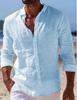 Herren Alltags Langarm Button-Down Hemd - Lässige Baumwolle Leinen, Unifarbe, Frühling/Sommer Stil, Umlegekragen